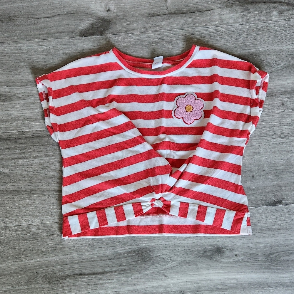 Old Navy Red and White Striped Flower Knot Top